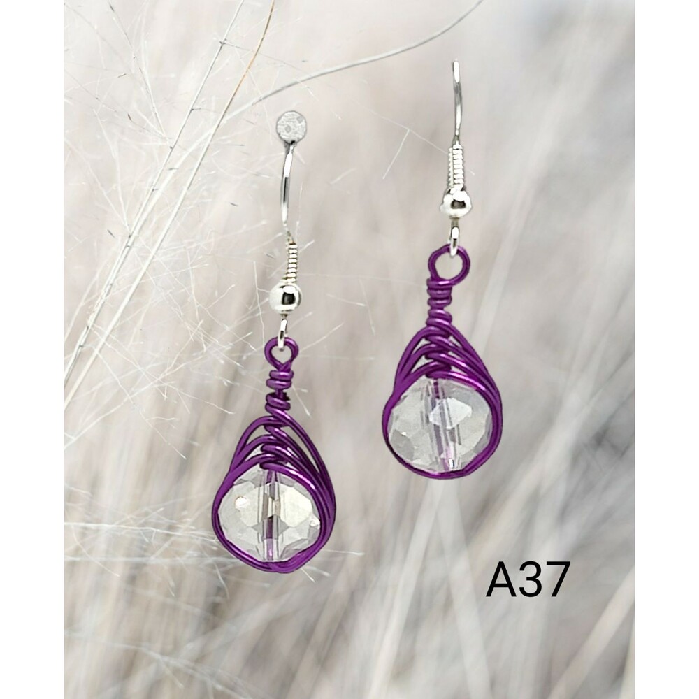 Purple Wire Wrapped Crystal Earrings